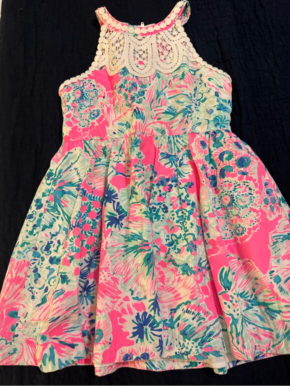 Lilly Pulitzer Pink Floral Halter Dress with Crochet Yoke